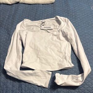 Garage White Square Neck Blouse Cropped S